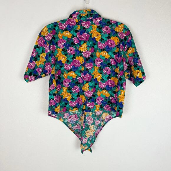 Vintage 90s Womens Byer California Floral Tie Knot Waist Crop Top Cotton Medium - Picture 5 of 10